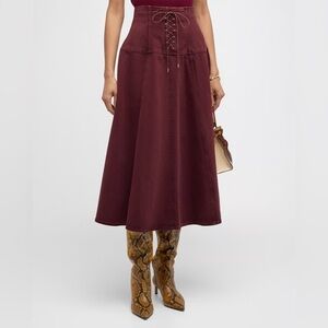 Ulla Johnson Estelle Lace-Up Denim Midi Skirt size 6